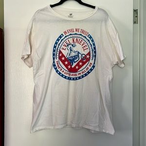 White Evil Knievel graphic tshirt